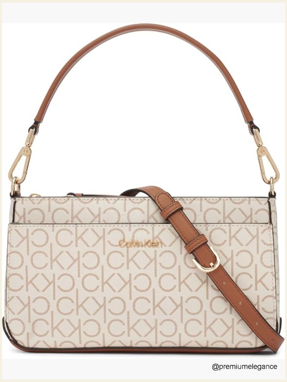 Triple Compartment Shoulder Bag with Crossbody Strap